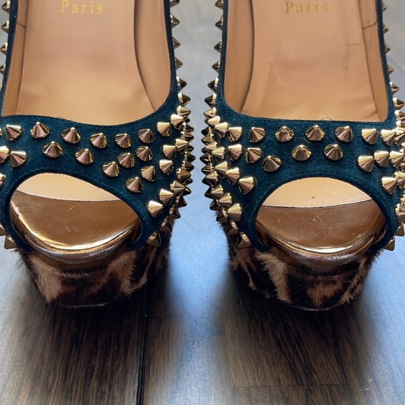 Christian Louboutin Leopard and Black Studded Heels - Picture 8 of 13